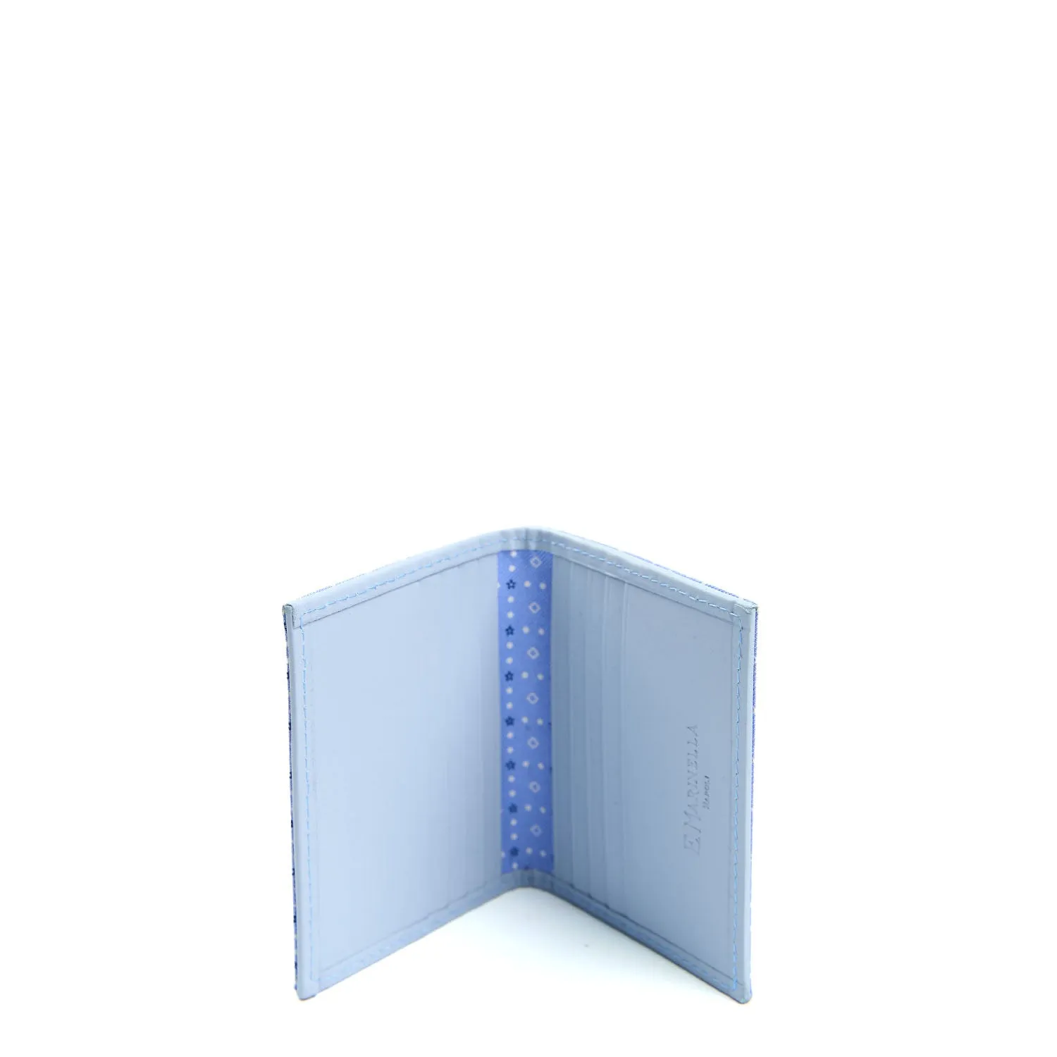 LIGHT BLUE SILK AND LEATHER FOLDING CARD HOLDER