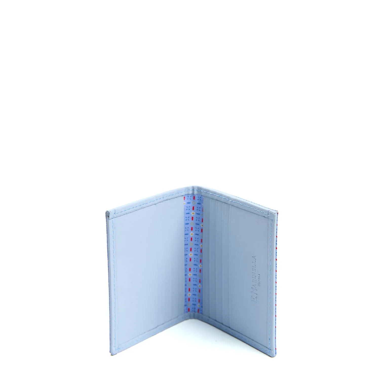 LIGHT BLUE SILK AND LEATHER FOLDING CARD HOLDER