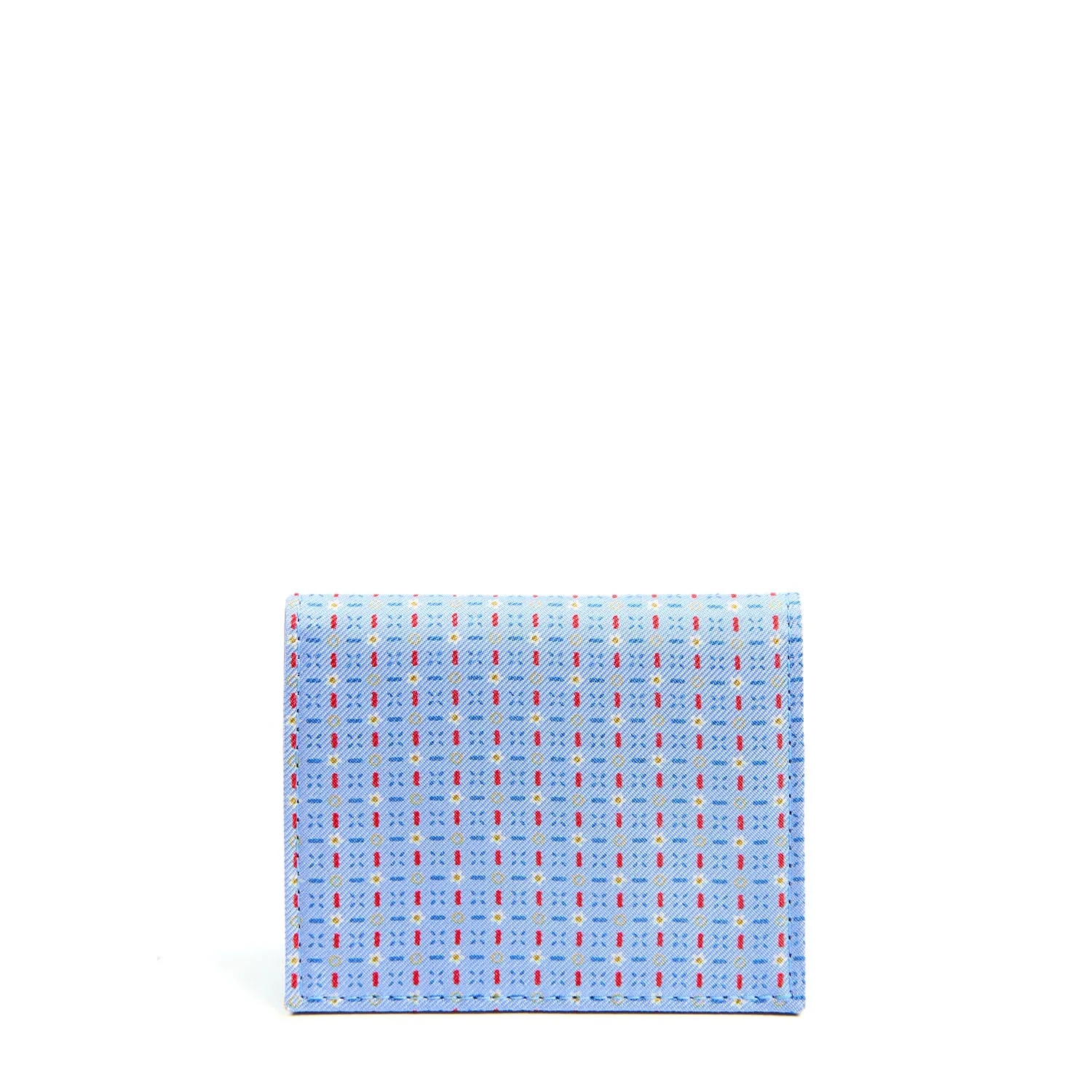 LIGHT BLUE SILK AND LEATHER FOLDING CARD HOLDER