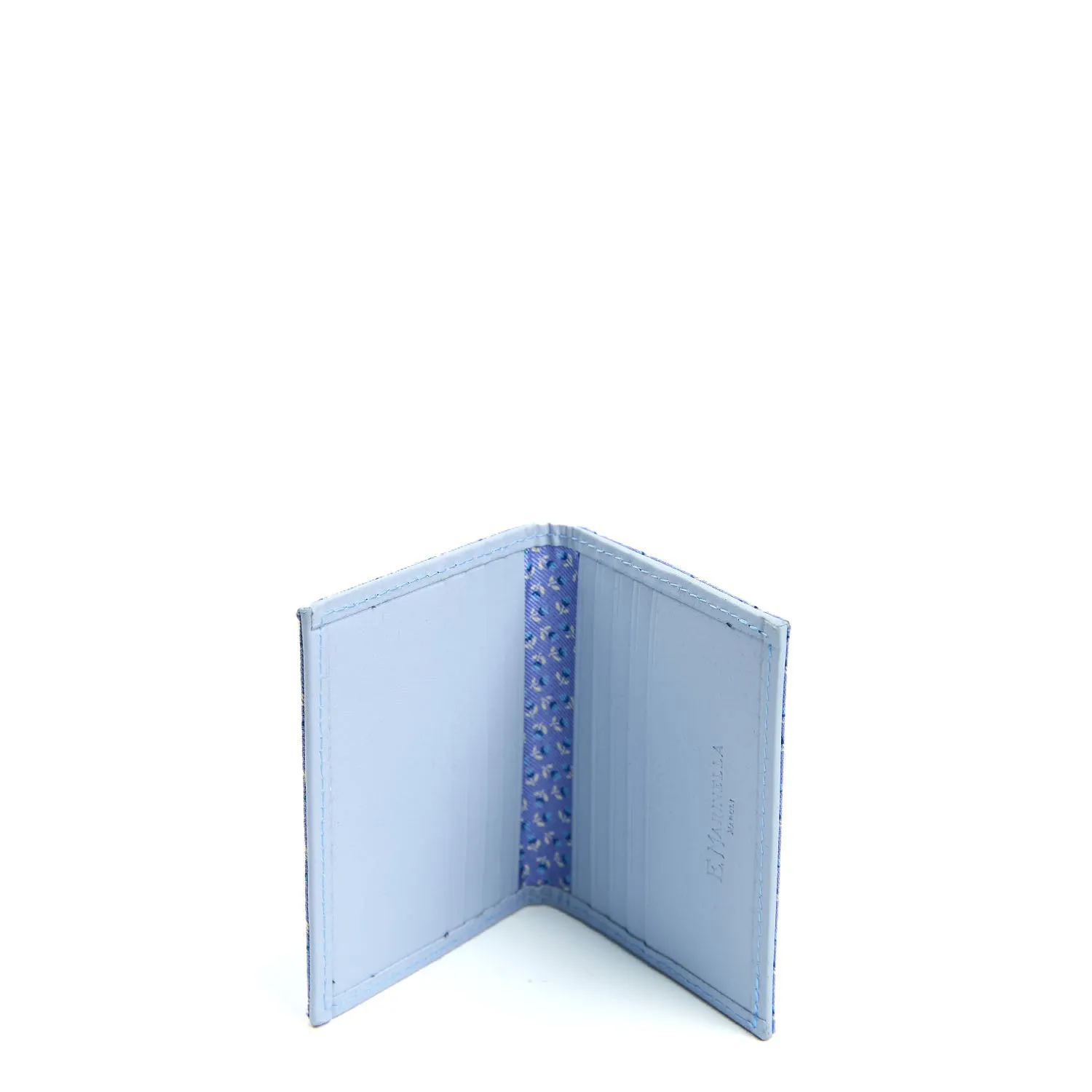 LIGHT BLUE SILK AND LEATHER FOLDING CARD HOLDER
