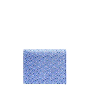 LIGHT BLUE SILK AND LEATHER FOLDING CARD HOLDER