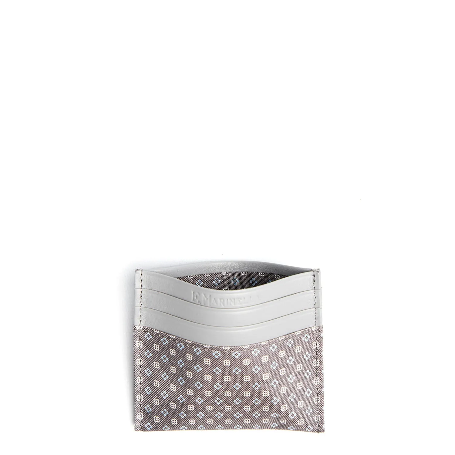 LIGHT GREY LEATHER AND SILK CREDIT CARD HOLDER