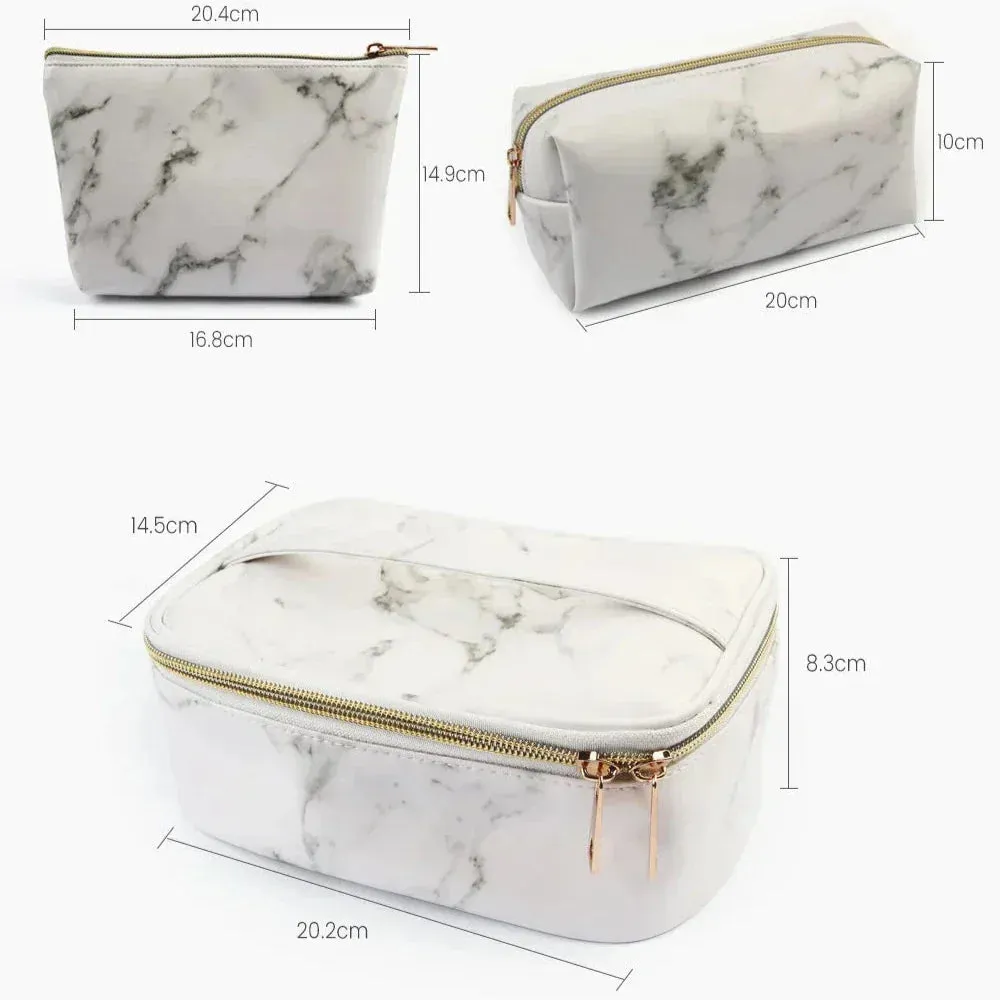 Lilyana | Marble Elegance 3-in-1 Cosmetic Makeup Travel Bag Set