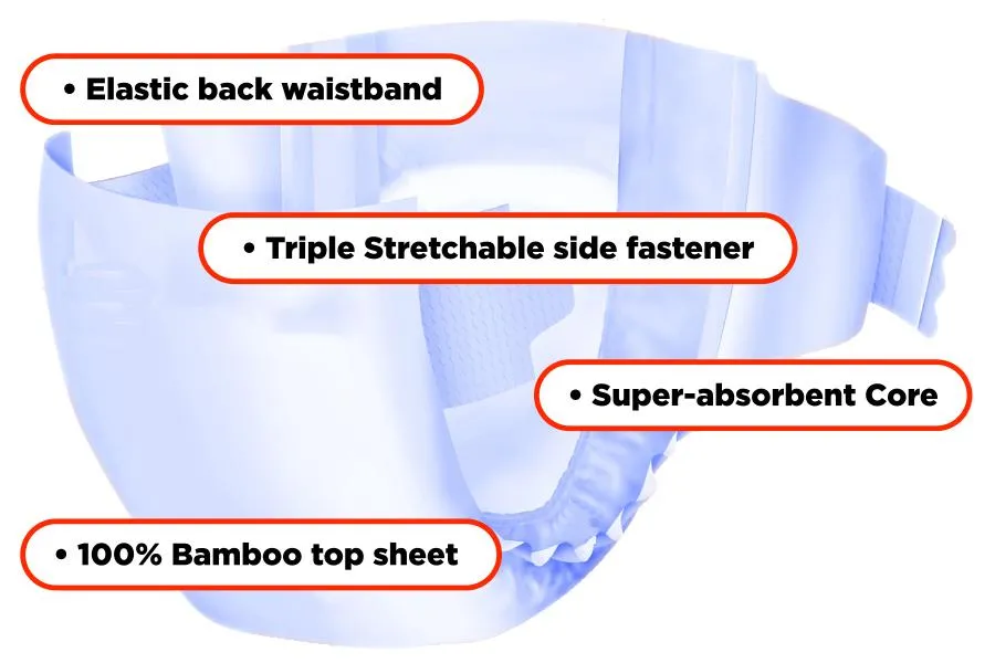 Little Toes Disposable Biodegradable Bamboo Diapers - 36 Pack Size Newborn, Small, Medium and Large