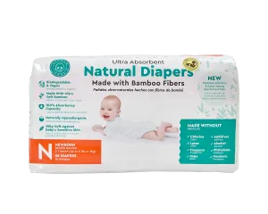 Little Toes Disposable Biodegradable Bamboo Diapers - 36 Pack Size Newborn, Small, Medium and Large