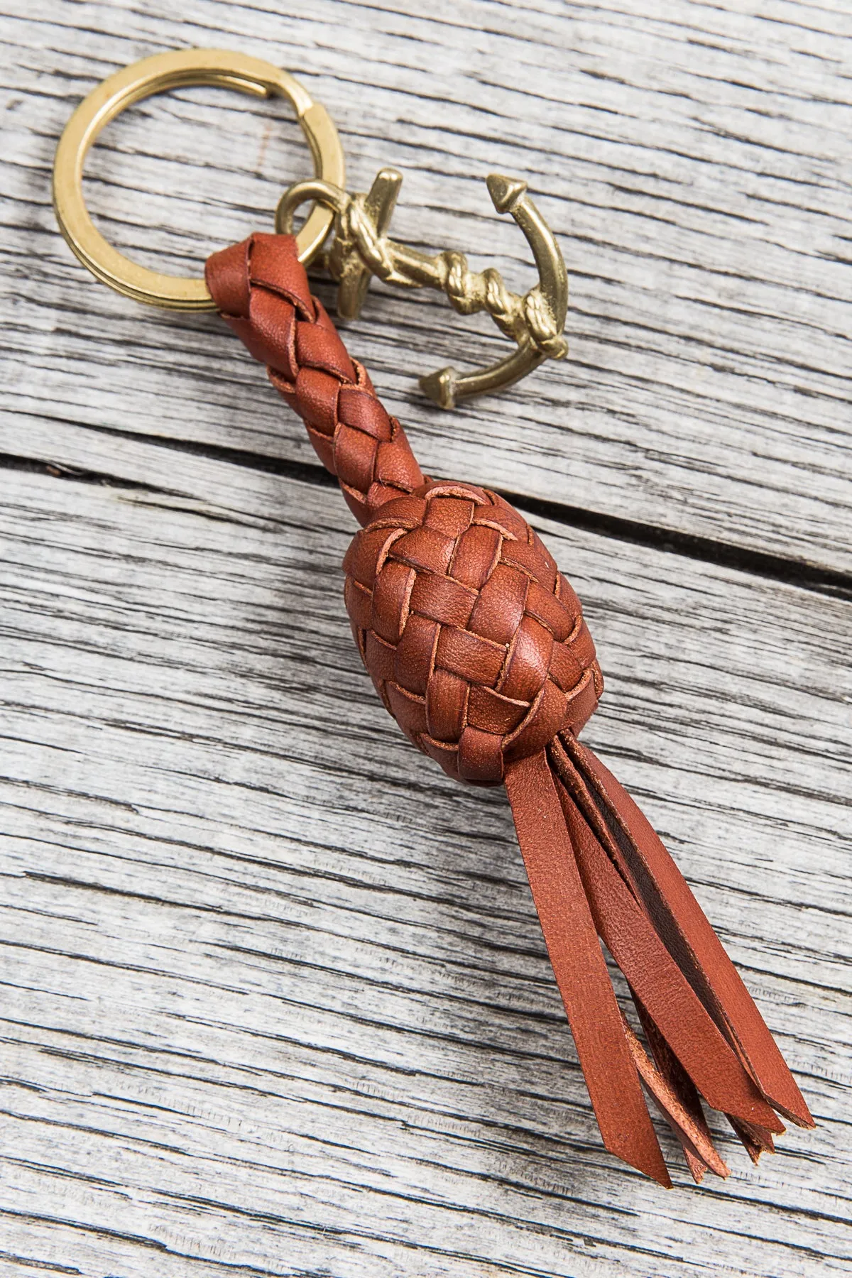 Lone Wolf Leather Braided Anchor Key Ring Tärnsjö Saddle Tan Veg Tanned