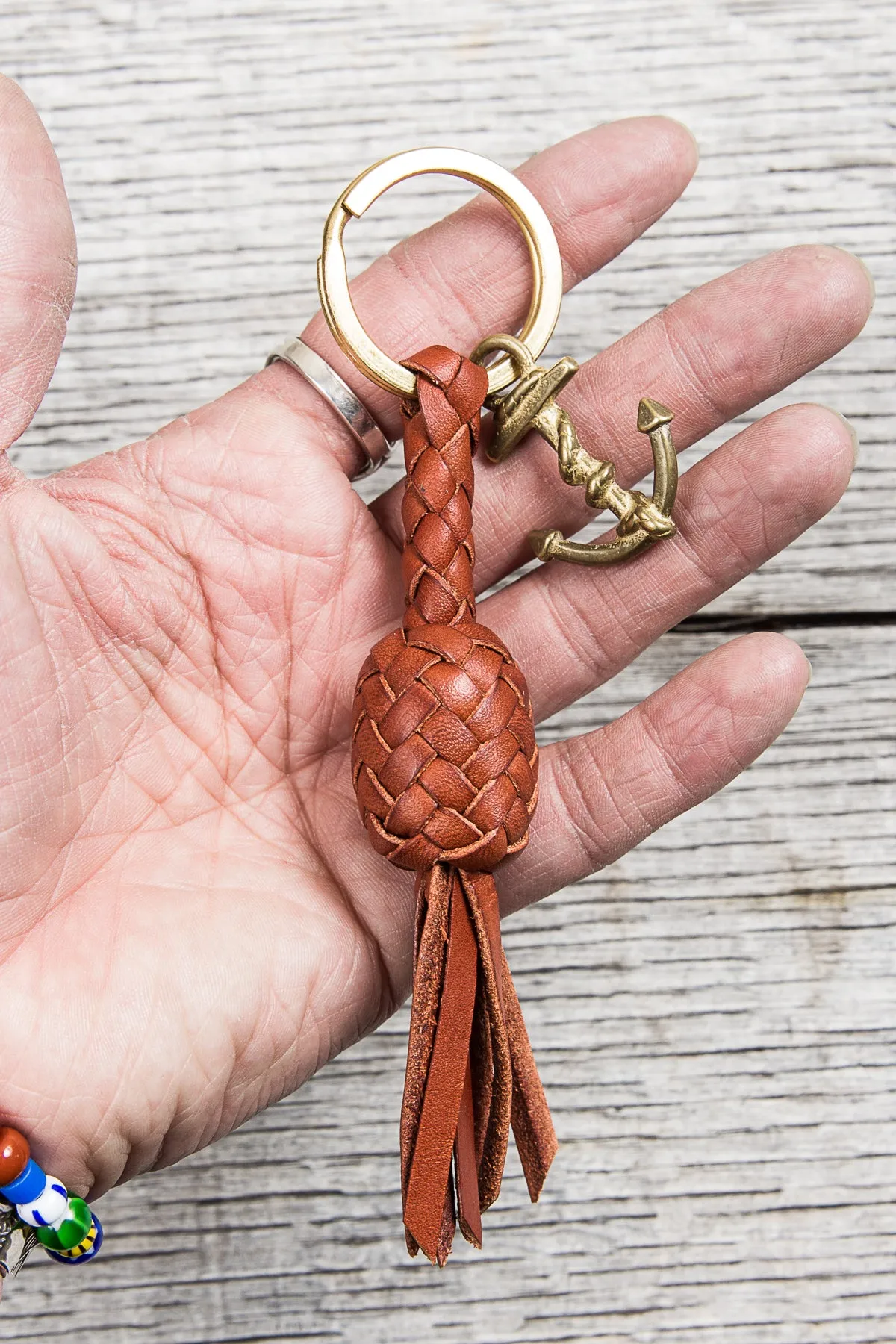 Lone Wolf Leather Braided Anchor Key Ring Tärnsjö Saddle Tan Veg Tanned