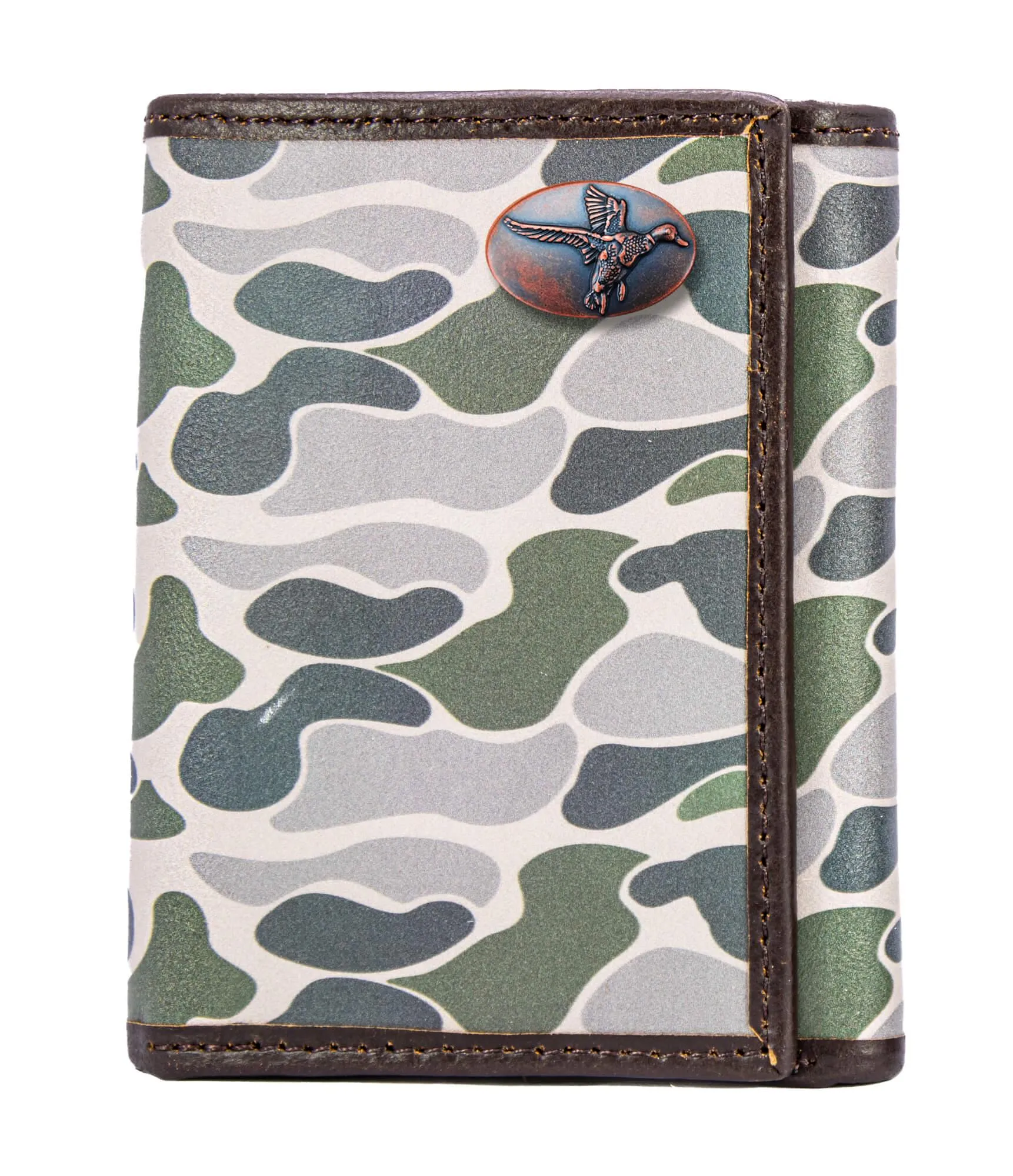 Mallard Men's Trifold Old School Camo Leather Wallet.