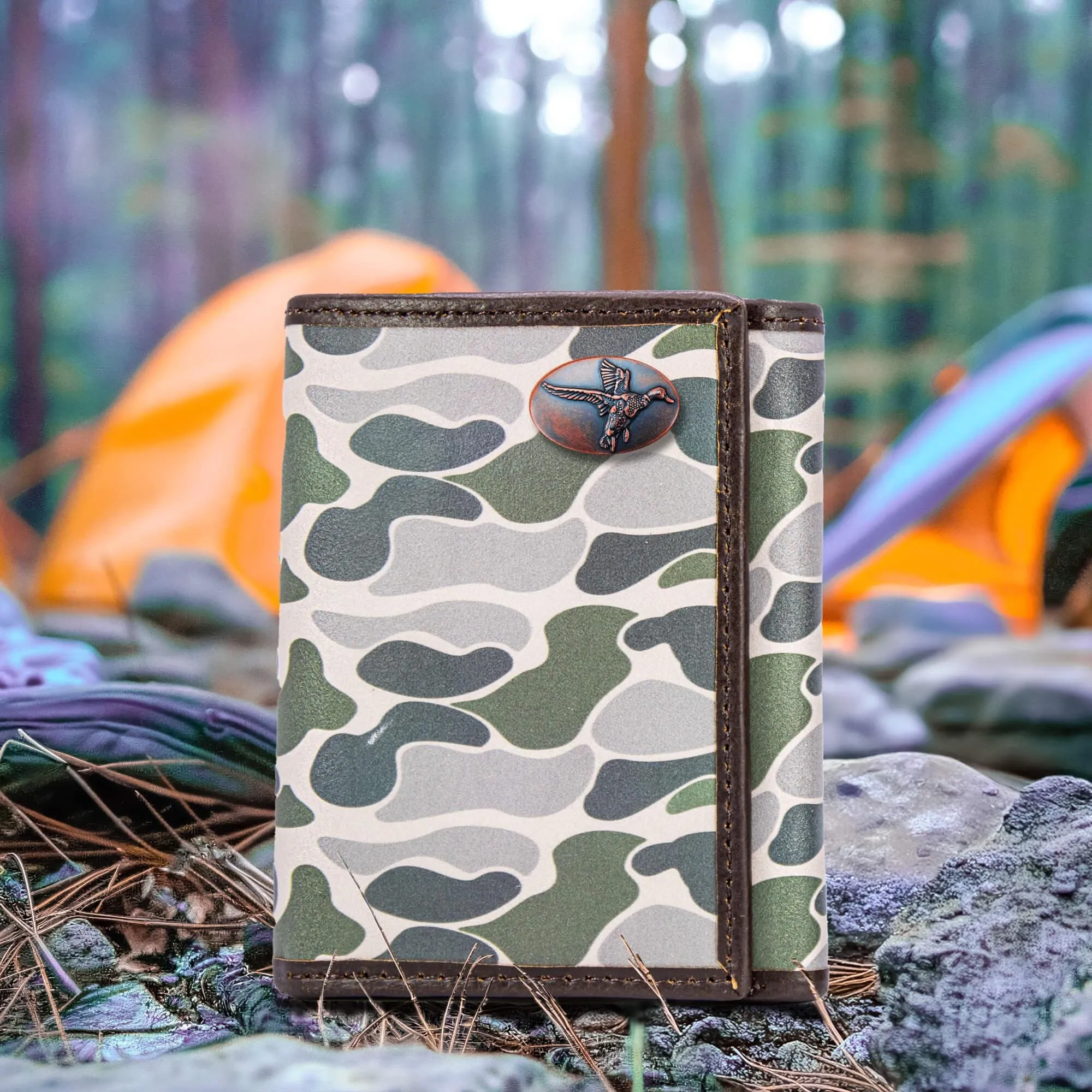 Mallard Men's Trifold Old School Camo Leather Wallet.
