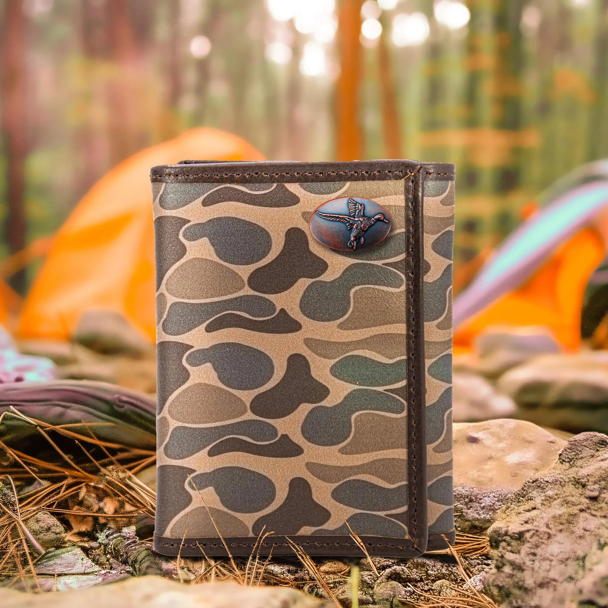 Mallard Men's Trifold Old School Camo Leather Wallet.