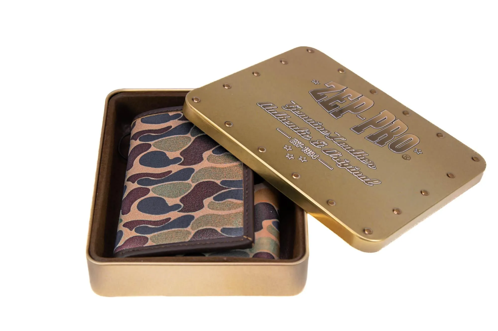 Mallard Men's Trifold Old School Camo Leather Wallet.