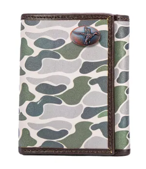 Mallard Men's Trifold Old School Camo Leather Wallet.