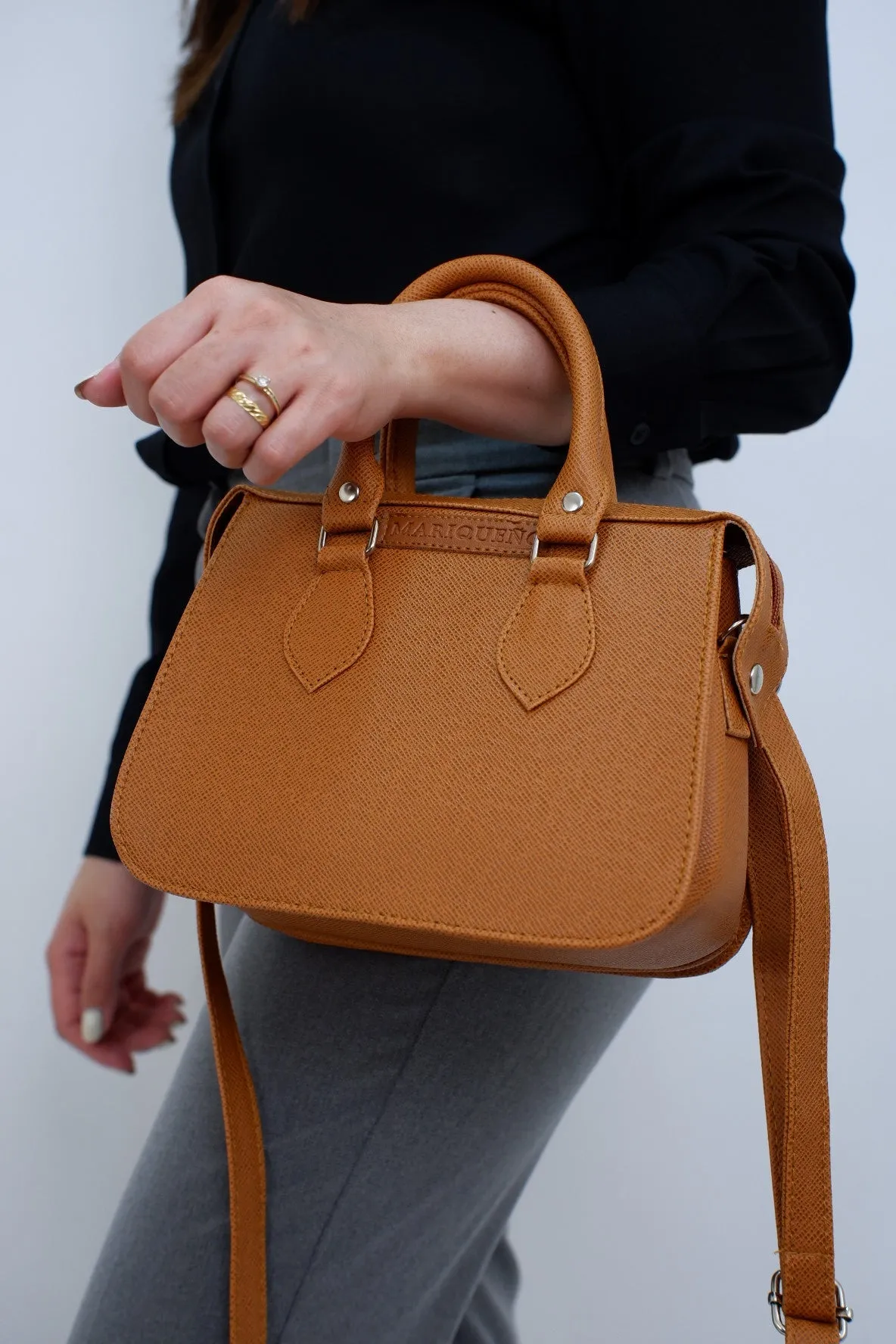 MARGAUX Top Handle Sling Bag in Tan Brown