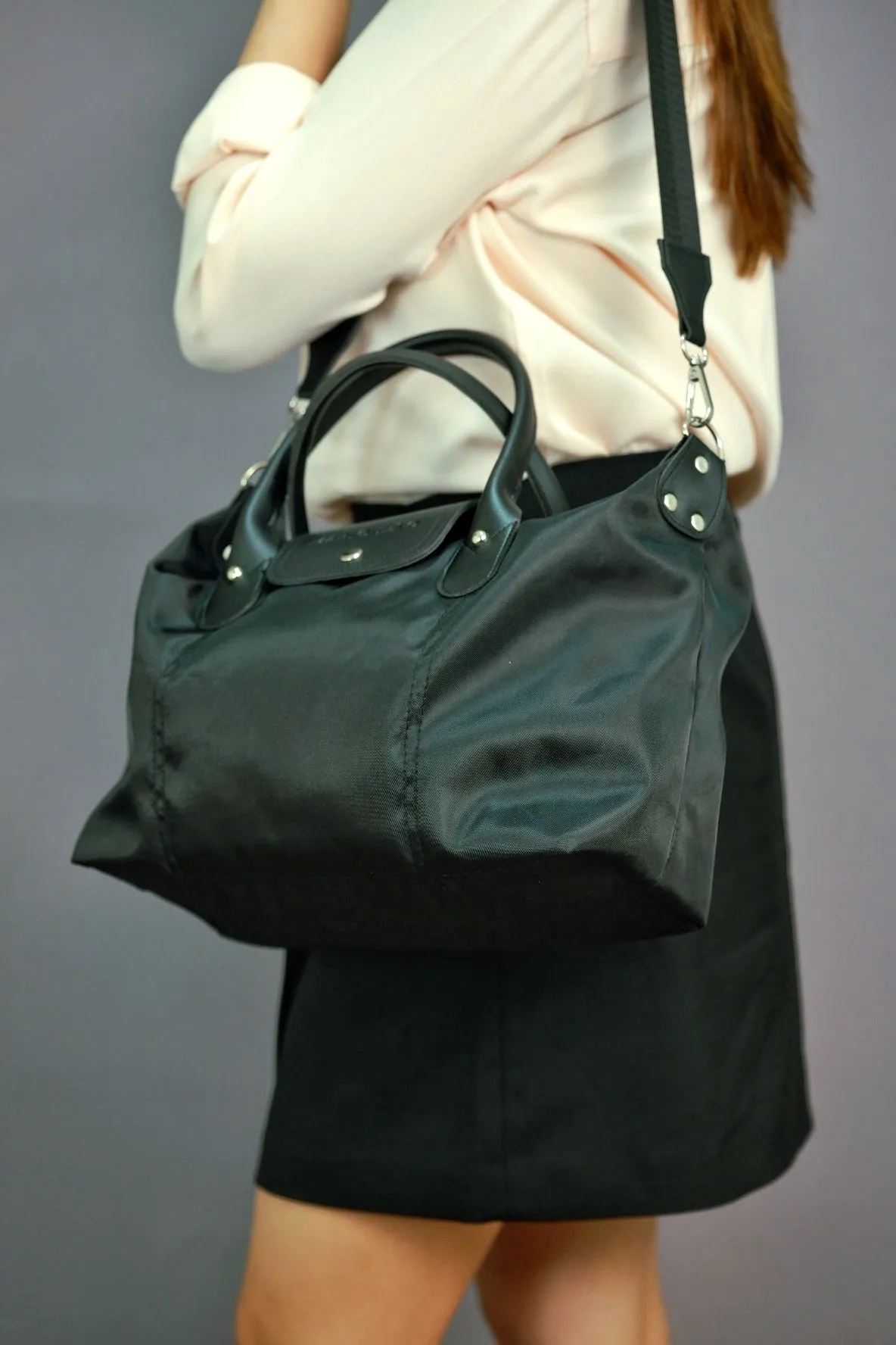 MARTHA Nylon Canvas Tote Bag in Black