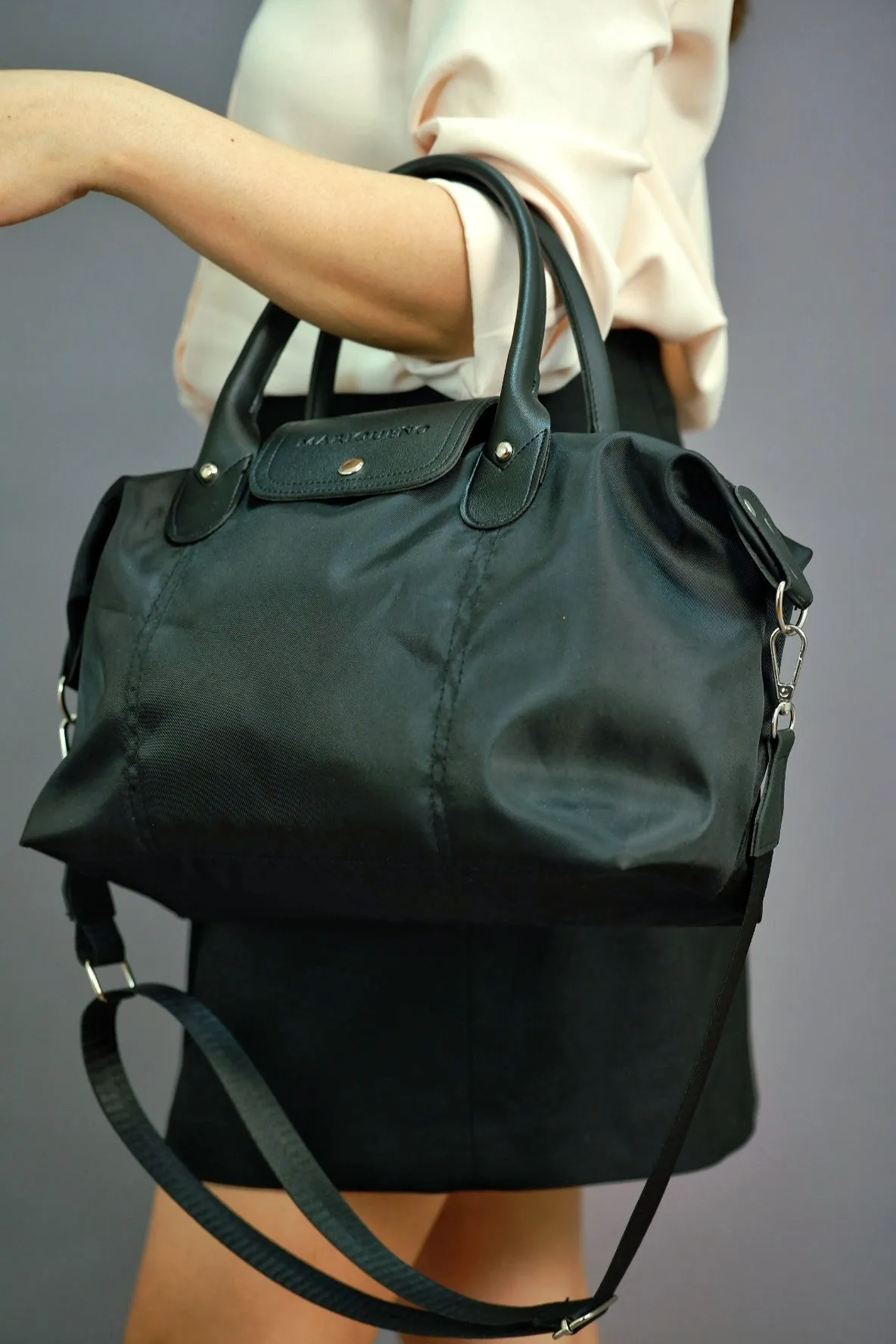 MARTHA Nylon Canvas Tote Bag in Black