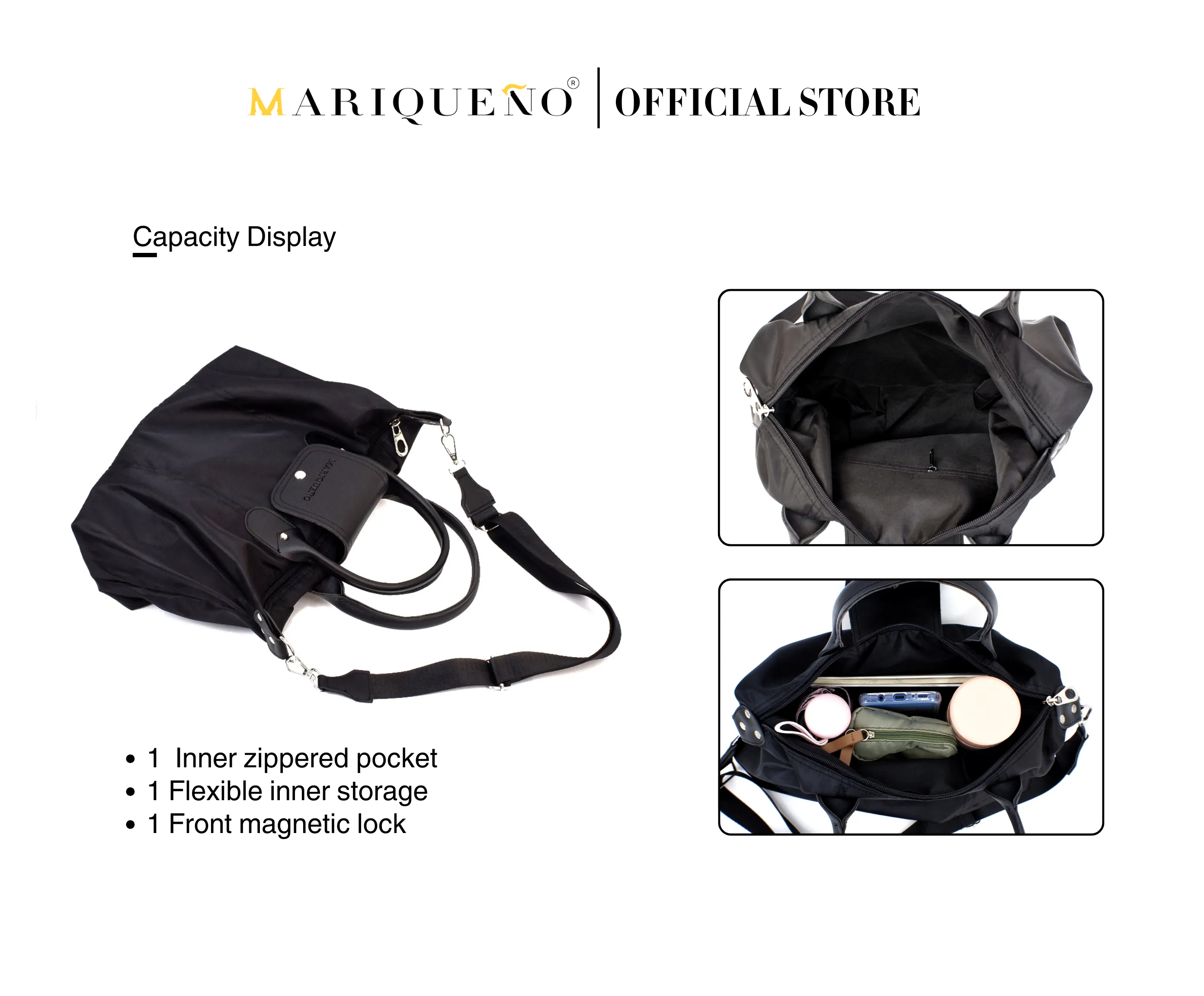 MARTHA Nylon Canvas Tote Bag in Black
