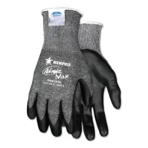MCR Safety Ninja Max Bi-Polymer Coated Palm Gloves, Small, Black/Gray, N9676GS