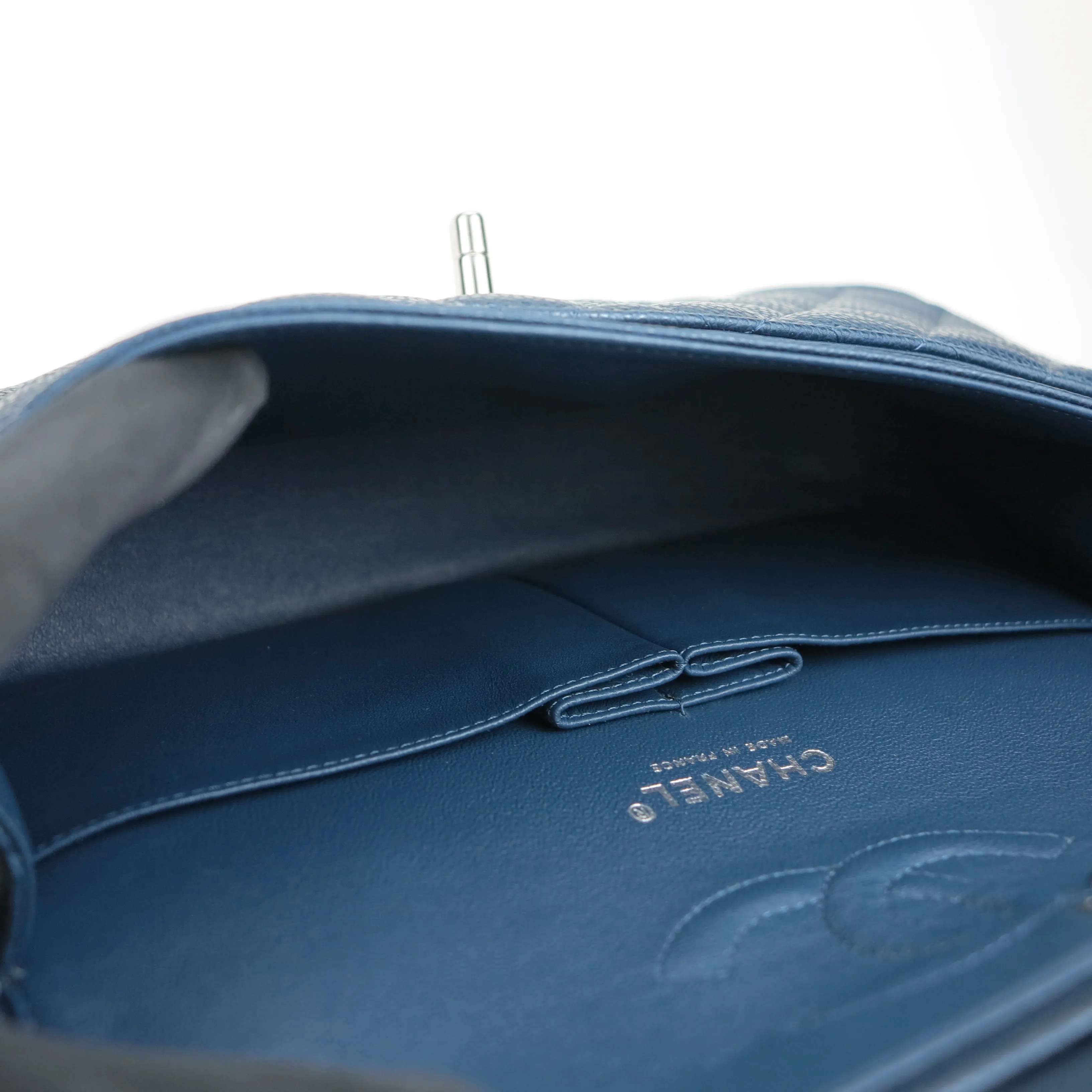 Medium Classic Double Flap Bag in 15C Pearly Blue Caviar
