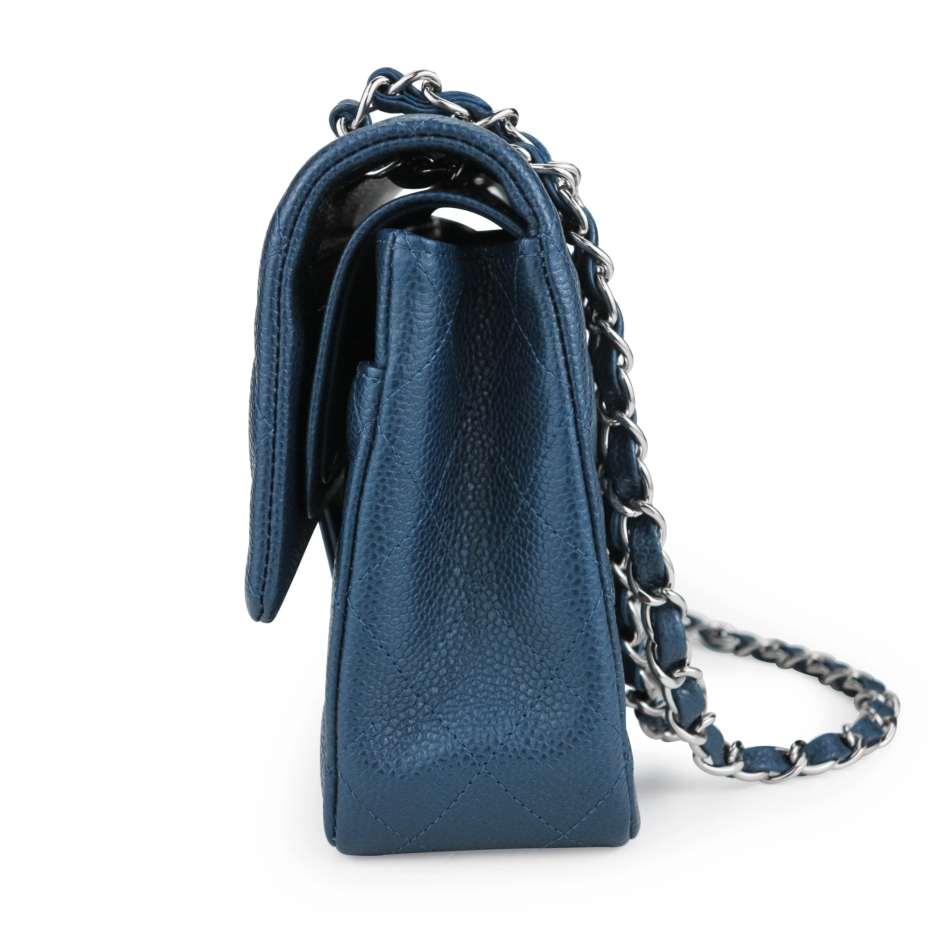 Medium Classic Double Flap Bag in 15C Pearly Blue Caviar