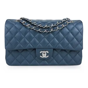 Medium Classic Double Flap Bag in 15C Pearly Blue Caviar