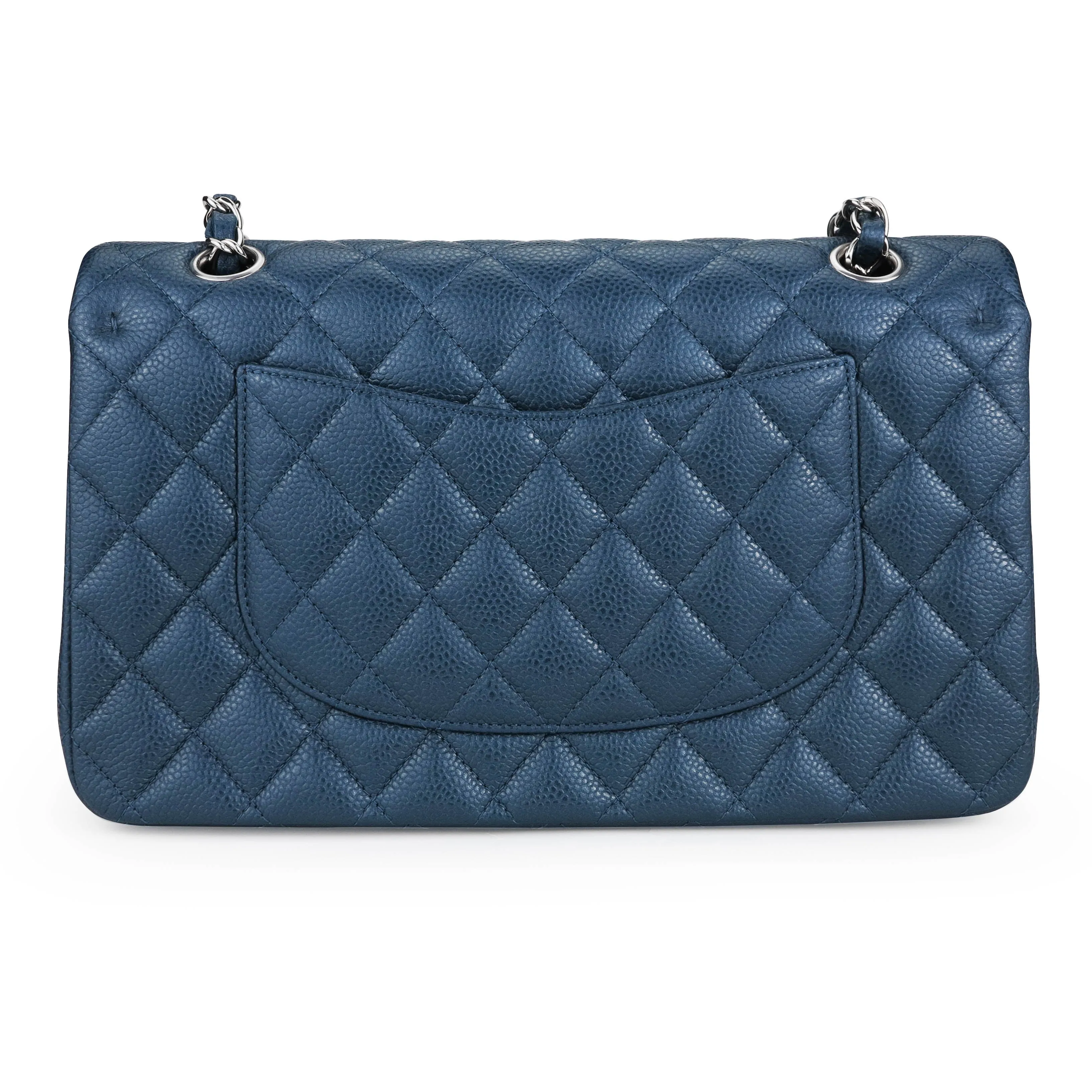 Medium Classic Double Flap Bag in 15C Pearly Blue Caviar