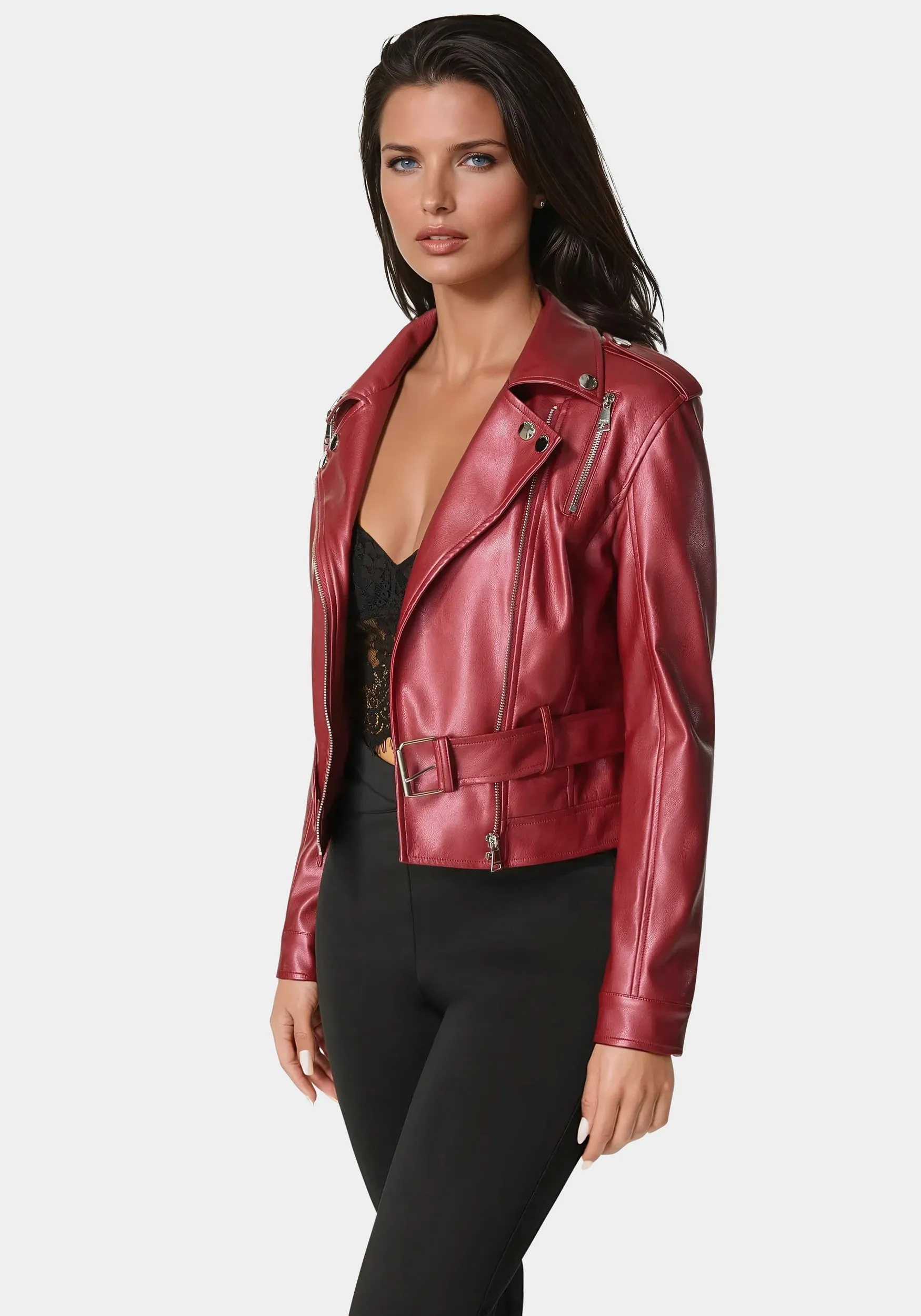 Metallic Vegan Leather Moto Jacket