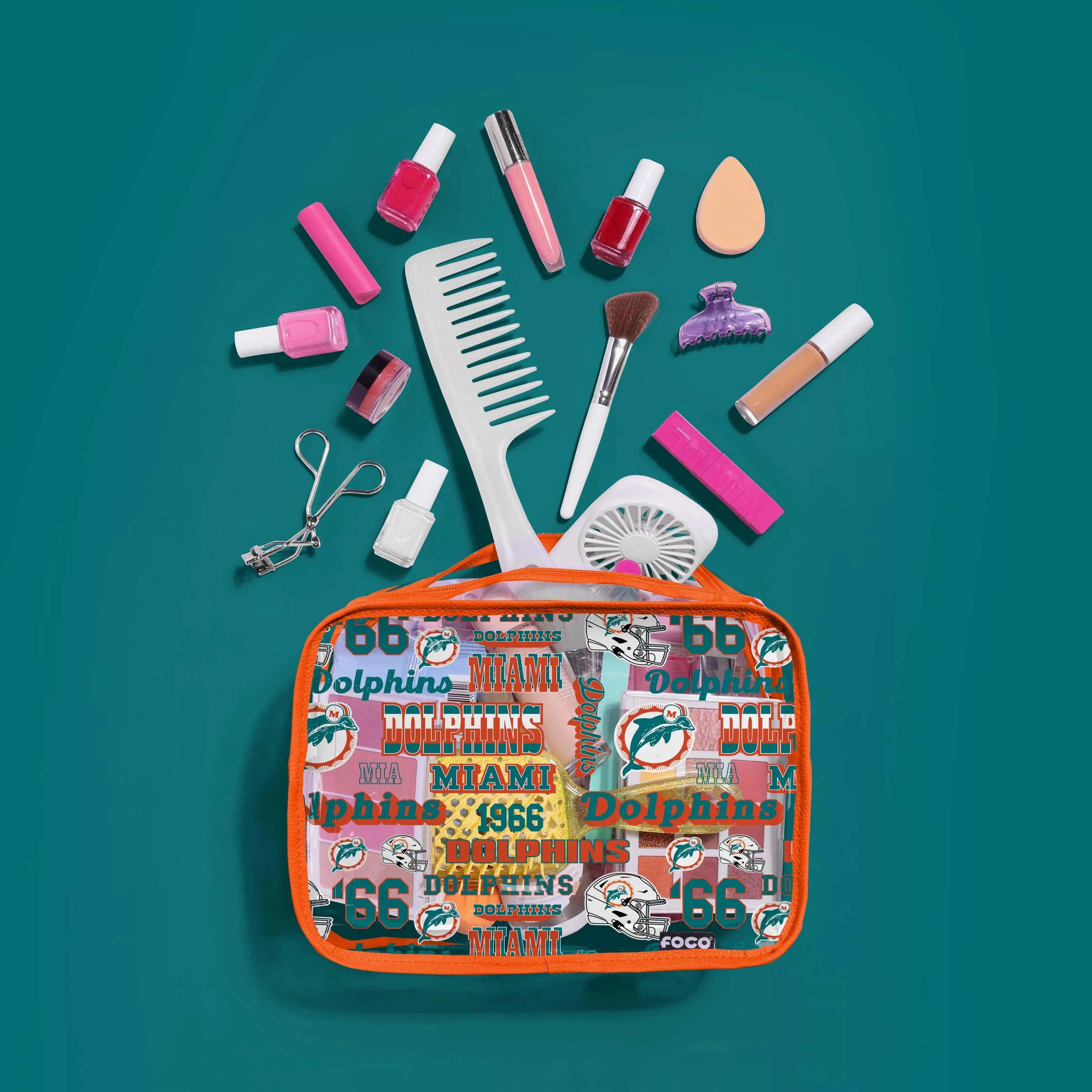 Miami Dolphins Repeat Retro Print Clear Cosmetic Bag