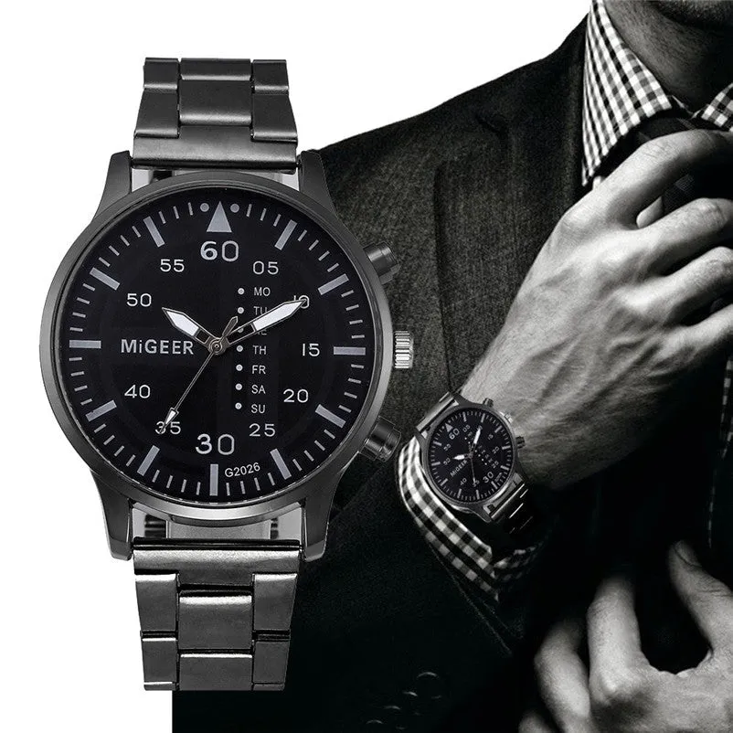 MIGEER Men Watch Stainless Steel Strap Business Men Fashion Quartz Hours Wrist Analog Watch Relogio Masculino Gift Y 50