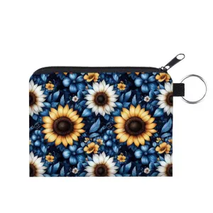 Mini Pouch - Floral Blue Yellow White Sunflower