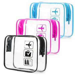 MODENGKONGJIAN TSA Approved Toiletry Bag, 3 Pcs Clear Quart Size Travel Makeup Carry on Multicolor
