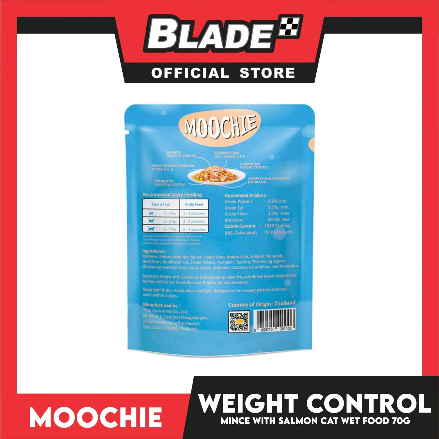 Moochie Weight Control Adult Cat Wet Food (Mince with Salmon) 70g