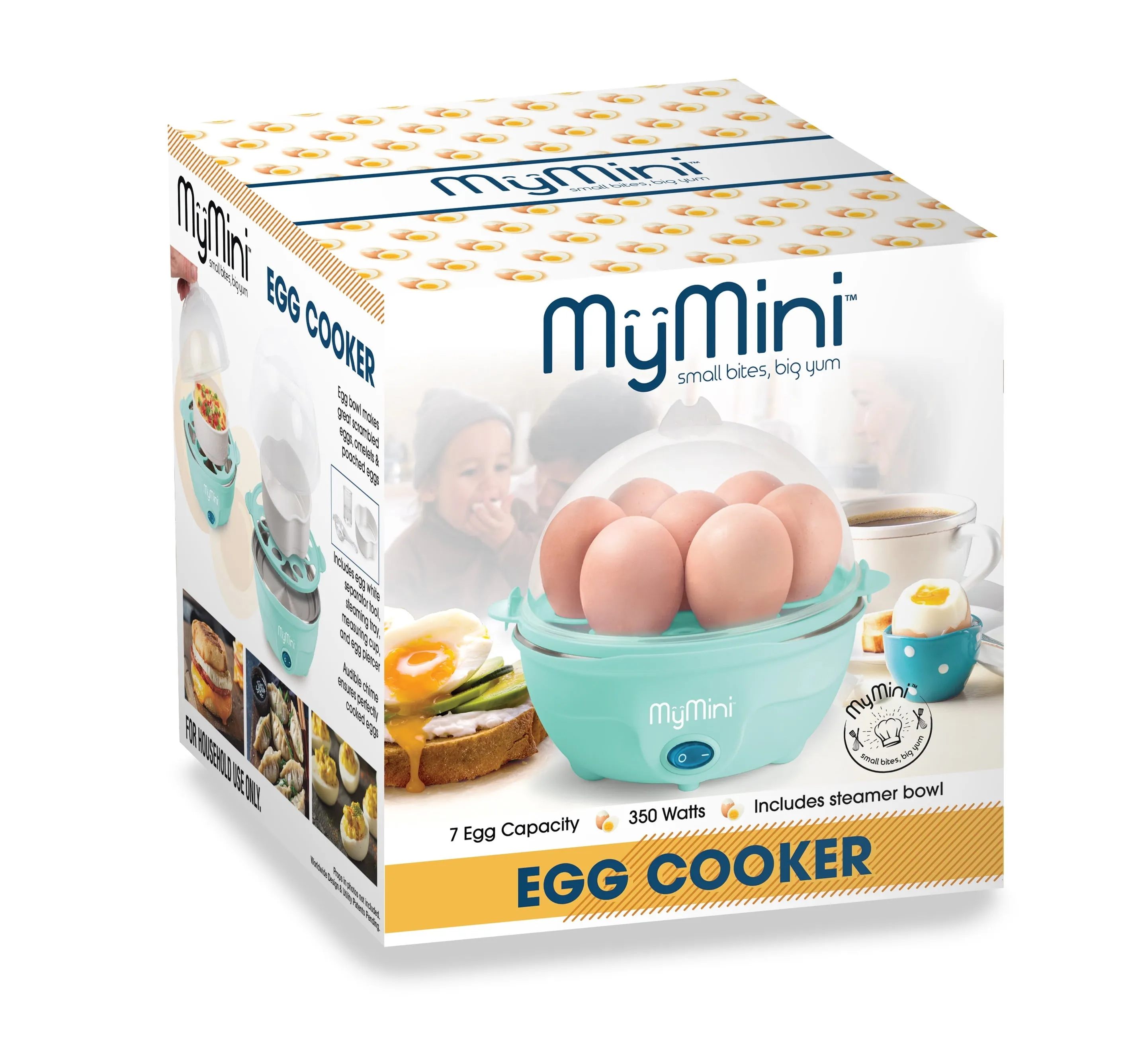 MyMini Premium 7-Egg Capacity Cooker Large, Compact Design, MEC7TL, White & Teal