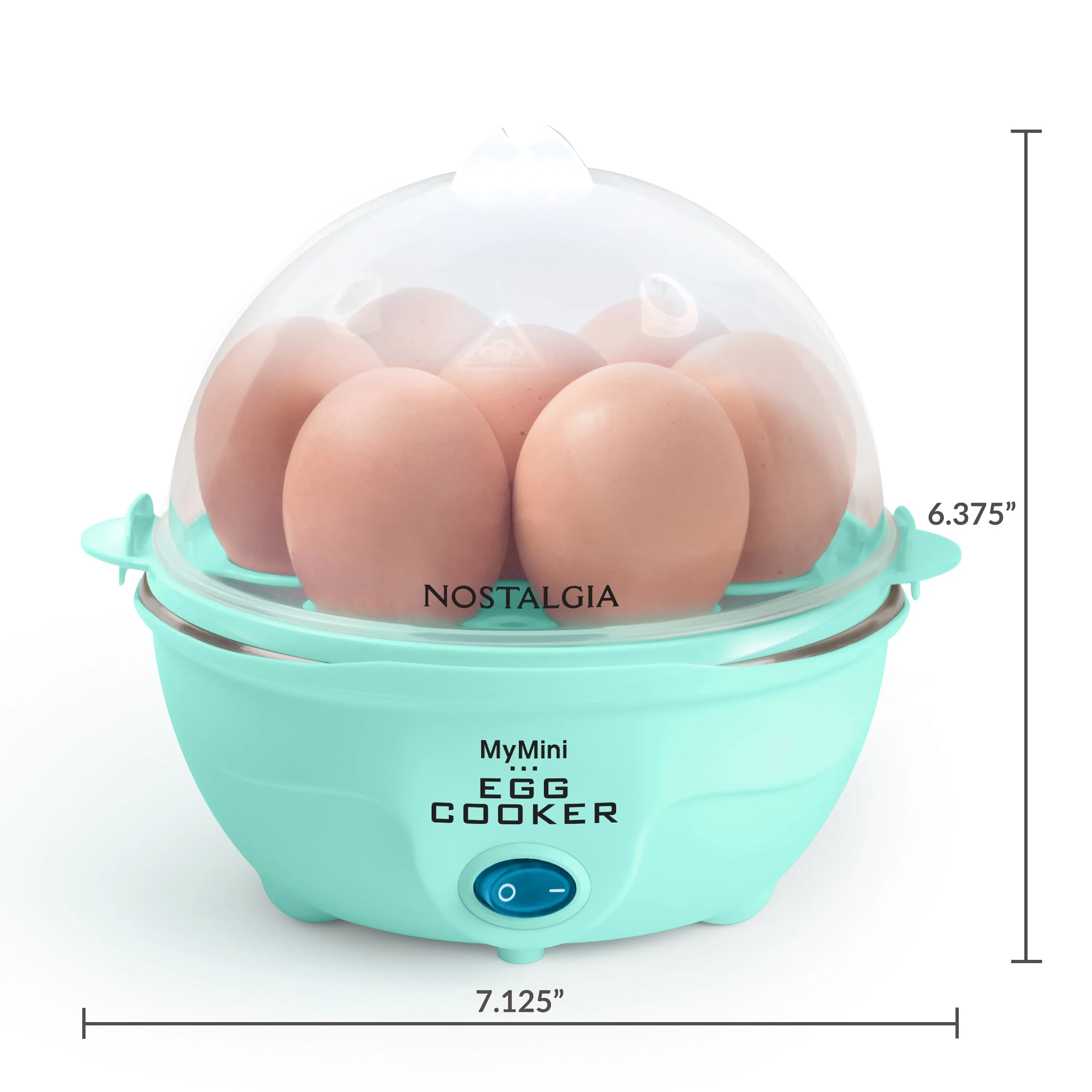 MyMini Premium 7-Egg Capacity Cooker Large, Compact Design, MEC7TL, White & Teal