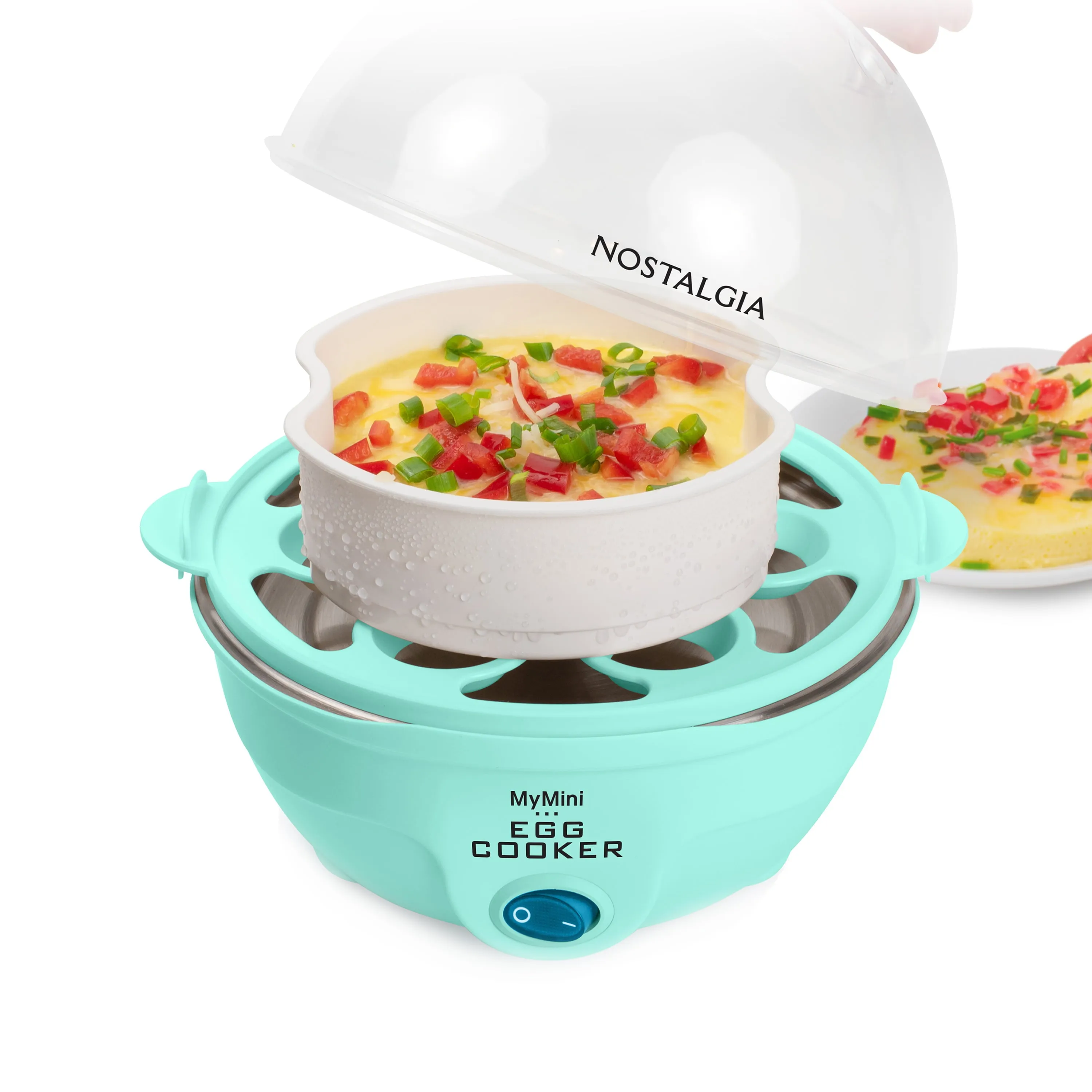 MyMini Premium 7-Egg Capacity Cooker Large, Compact Design, MEC7TL, White & Teal