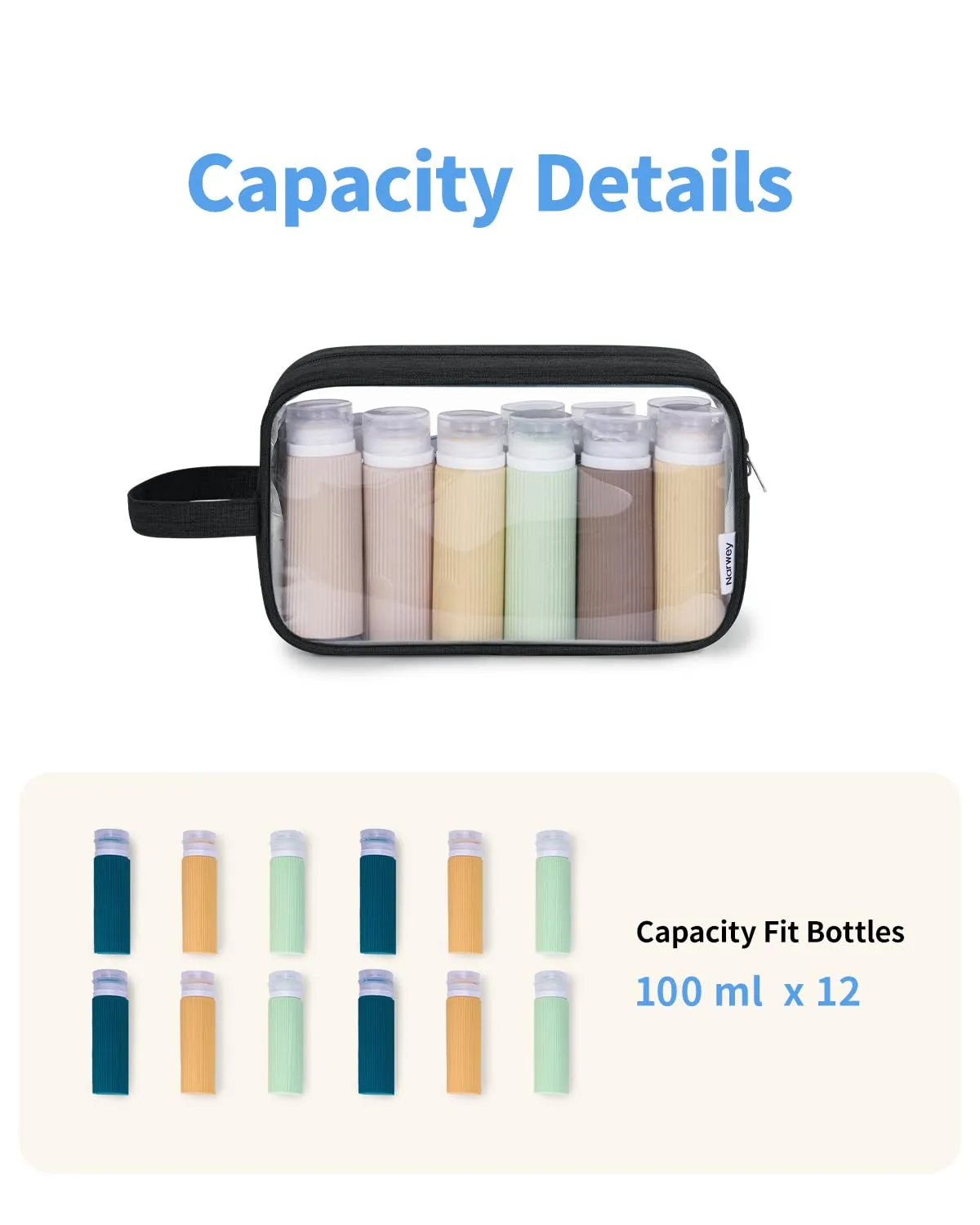 Narwey Clear Travel Toiletry Bags for Traveling Toiletries Men Women, Clear Makeup Bag Cosmetic Bag with Zipper, Make Up Pouch Organizer Bags with Handle, Skincare Bag (Black)