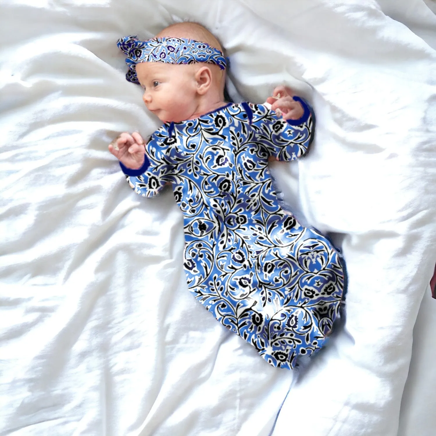Natalia Baby Gown & Matching Newborn Headband 2 pc Set