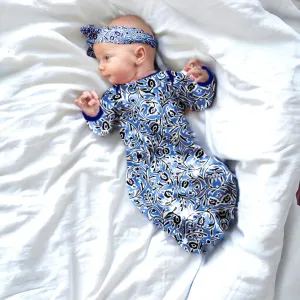 Natalia Baby Gown & Matching Newborn Headband 2 pc Set