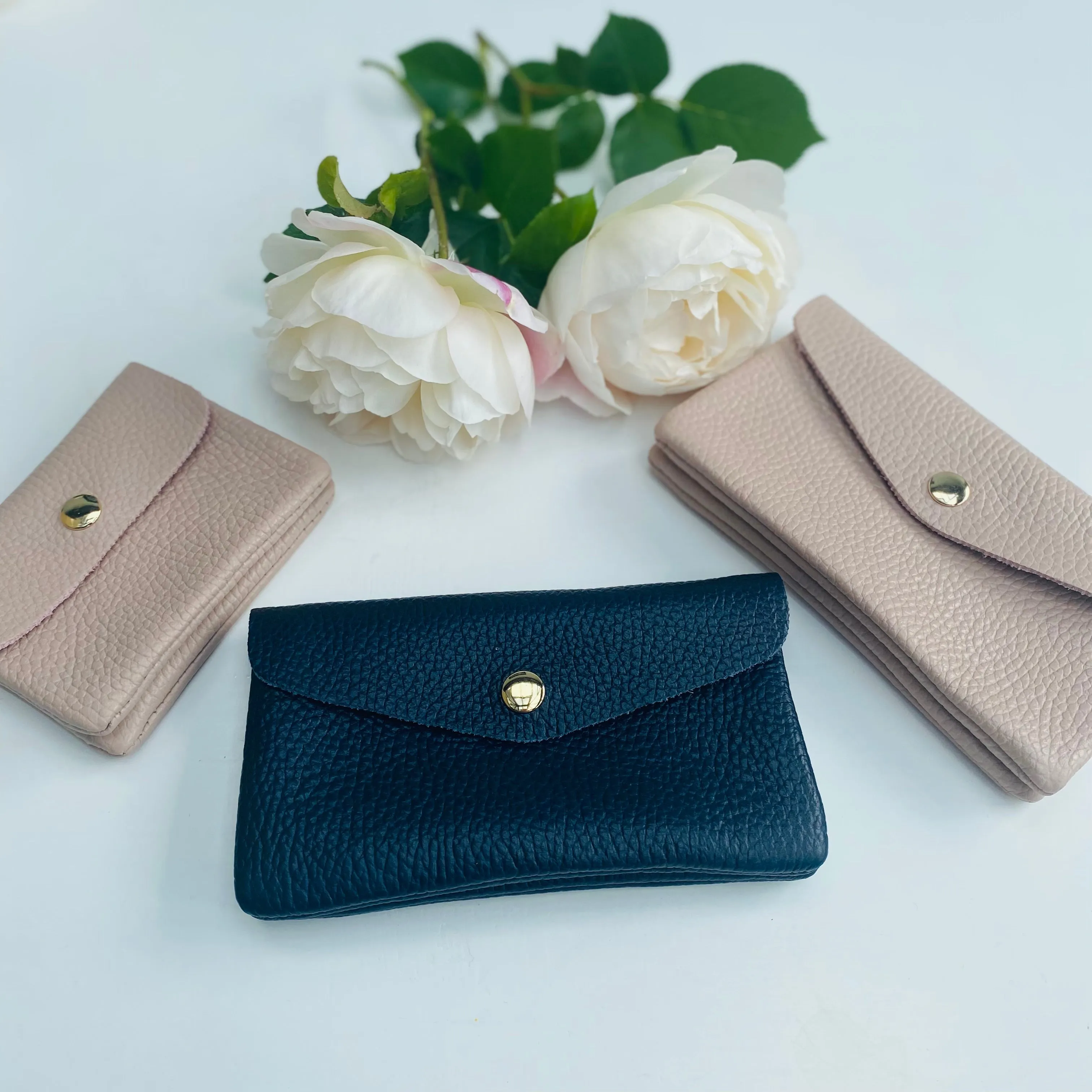 Navy Blue Soft Leather Wide Purse