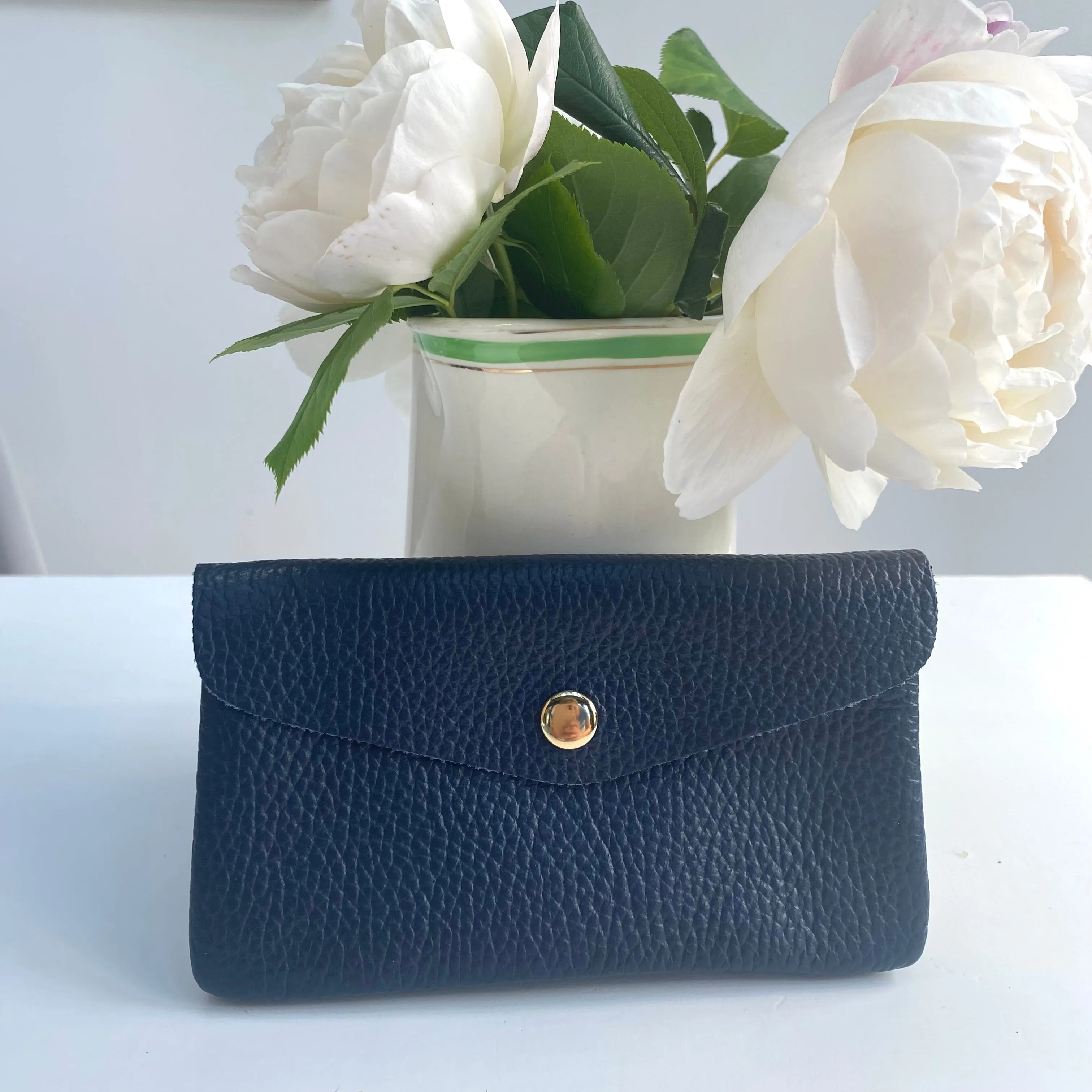 Navy Blue Soft Leather Wide Purse
