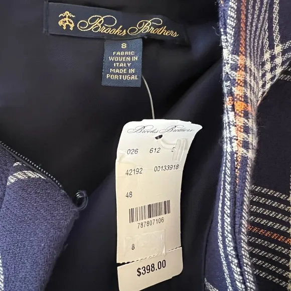 New Brooks Brothers Plaid Wool-Blend Dress sz 8