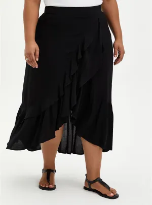 New Torrid Women's CHALLIS RUFFLE HEM HI-LO MAXI SKIRT, Black, 2X-Large Retails $70 