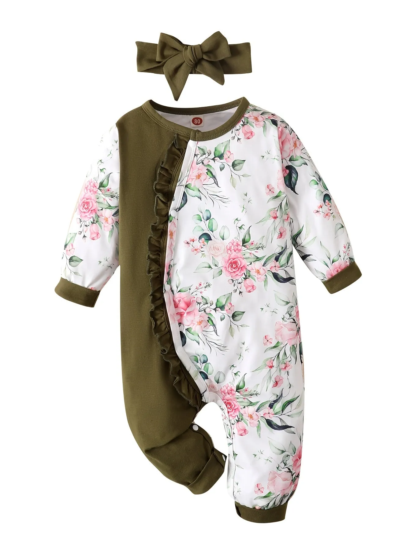 Newborn Infant Ruffle Romper with Floral Print