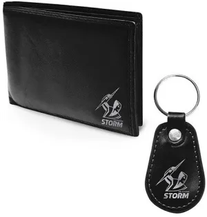 NRL Leather Wallet and Keyring Pack Melbourne Storm