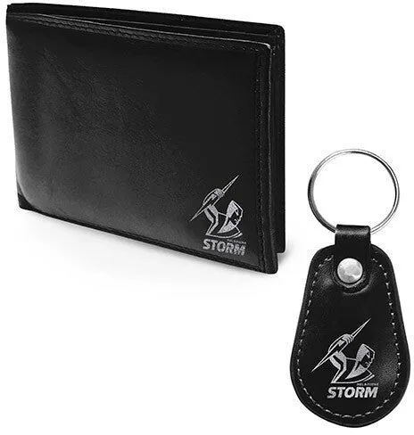 NRL Leather Wallet and Keyring Pack Melbourne Storm