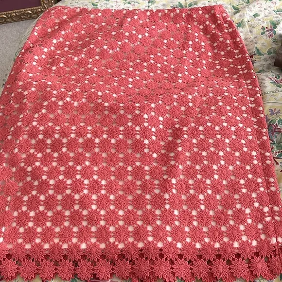 NWT Talbots peach salmon embroidered flower skirt