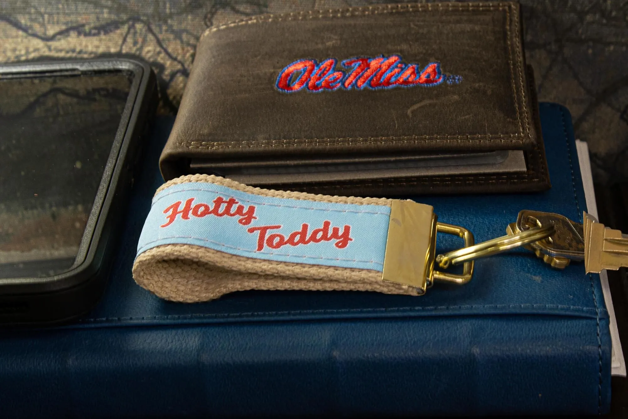 Ole Miss Rebels Collegiate Woven Ribbon Key Chain. Ole Miss Key Fob. Ole Miss Gift. Hotty Toddy Key Ring. Brass Clasp and O-Ring.
