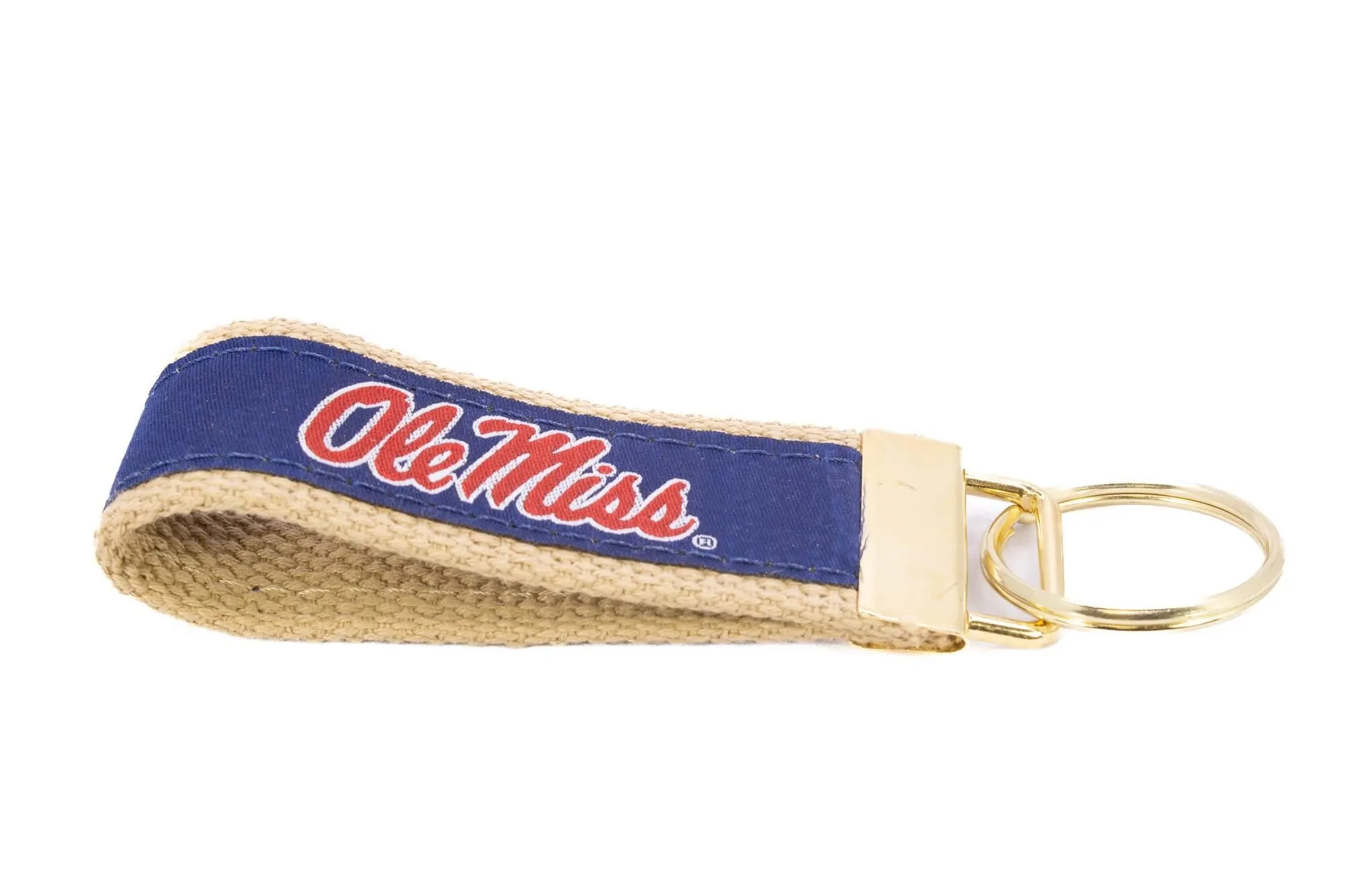 Ole Miss Rebels Collegiate Woven Ribbon Key Chain. Ole Miss Key Fob. Ole Miss Gift. Hotty Toddy Key Ring. Brass Clasp and O-Ring.