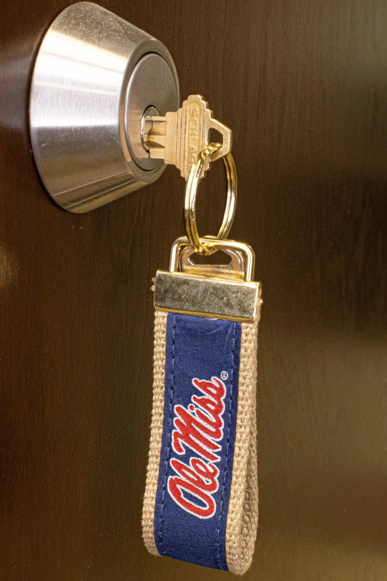 Ole Miss Rebels Collegiate Woven Ribbon Key Chain. Ole Miss Key Fob. Ole Miss Gift. Hotty Toddy Key Ring. Brass Clasp and O-Ring.