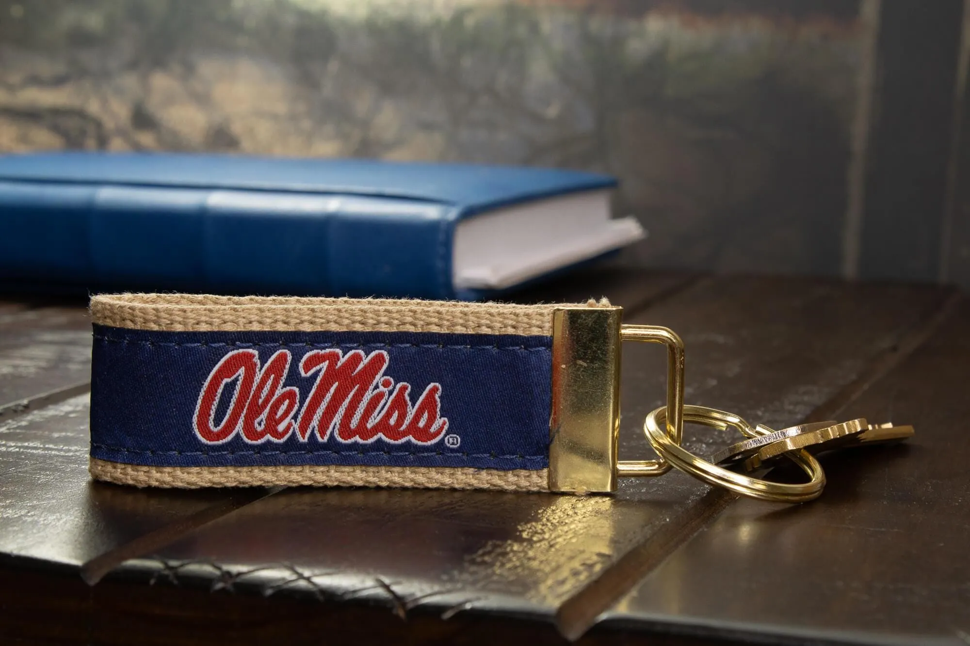 Ole Miss Rebels Collegiate Woven Ribbon Key Chain. Ole Miss Key Fob. Ole Miss Gift. Hotty Toddy Key Ring. Brass Clasp and O-Ring.