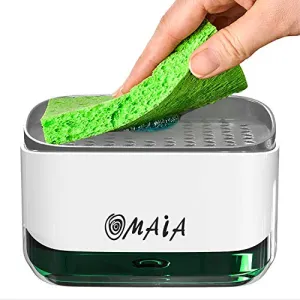OMAIA 2-in-1 Kitchen Soap Dispenser with Sponge Holder - dishwashing Liquid Dispenser for Kitchen - Useful Kitchen Gadgets - Sink Countertop Organizer - Dish soap Dispenser for Kitchen Sink